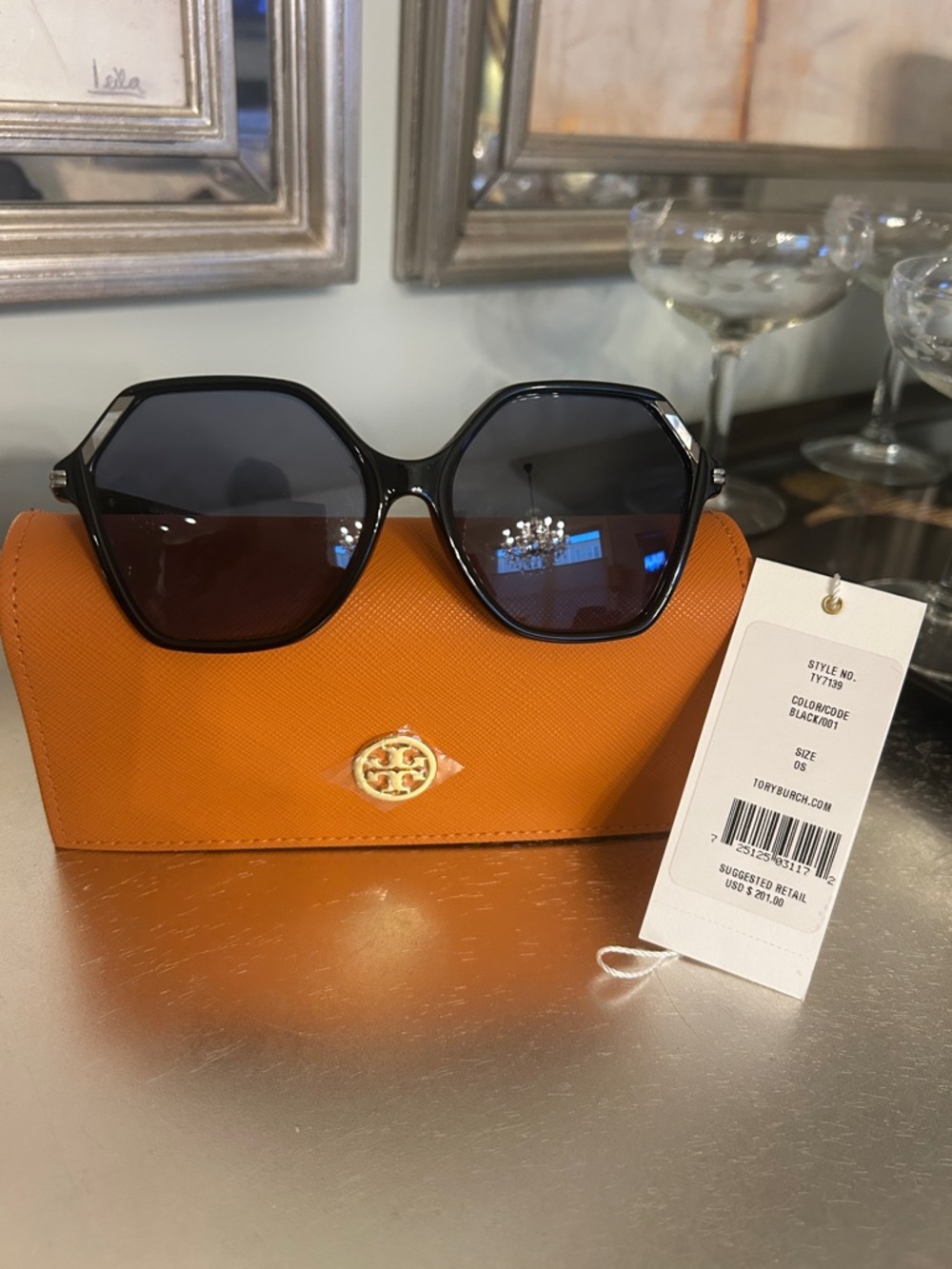 Tory Burch Black Sunglasses with Orange Case